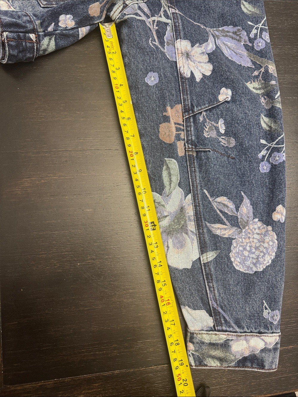 100% Cotton Floral Print Cropped Denim Jacket - Blue Barrel Sleeves NWOT - Picture 14 of 16